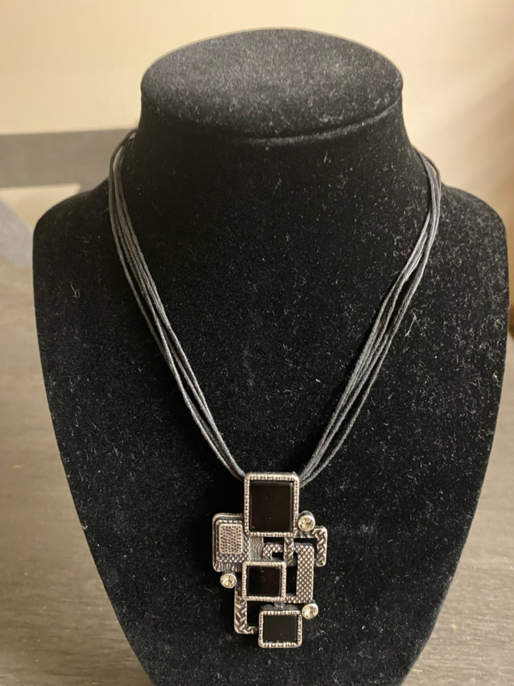 Lia Sophia Black Geometric Pendant Necklace